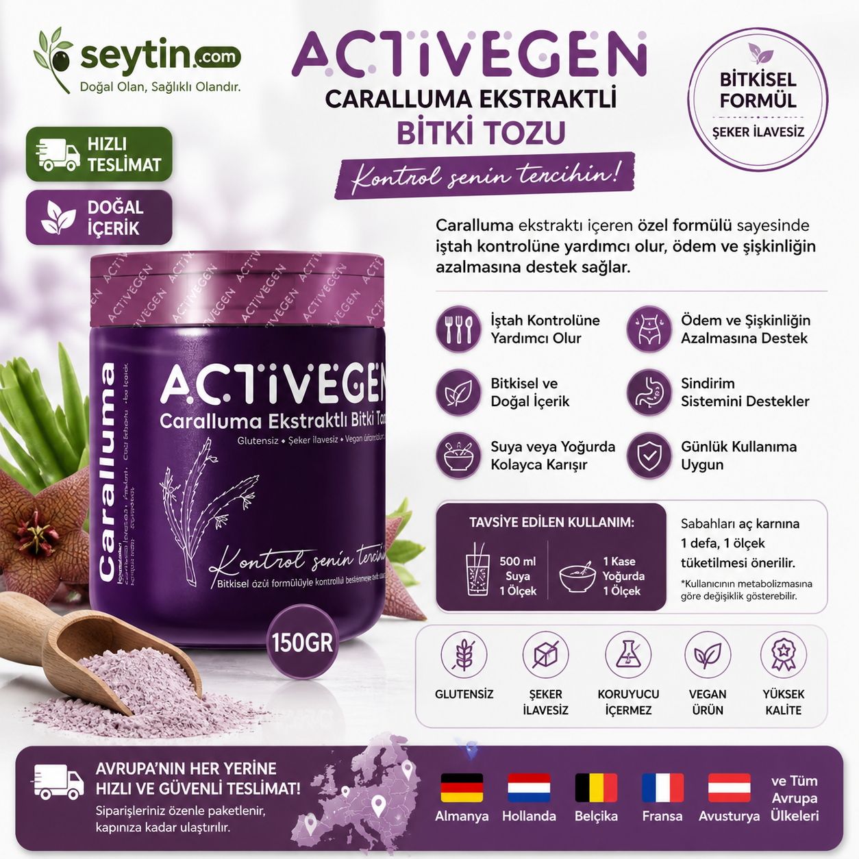 Activegen Caralluma Ekstraktlı Bitki İçeren Detox Tozu (1 Aylık)