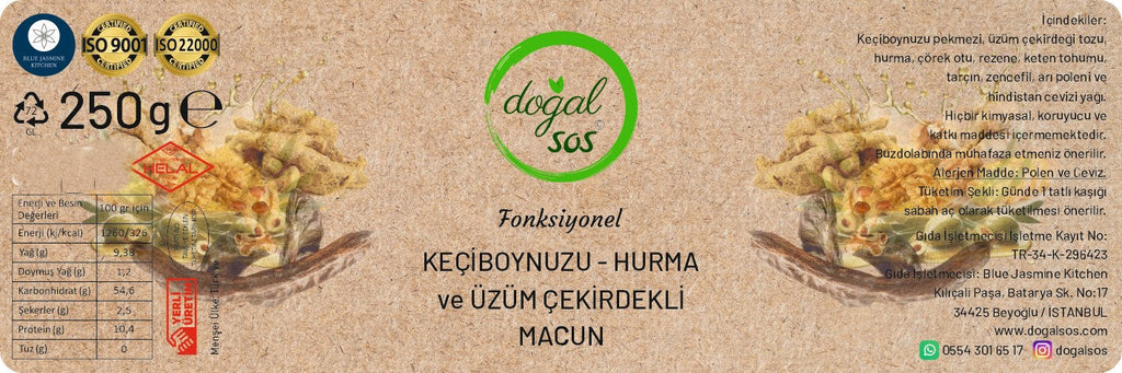 Fonksiyonel Keçiboynuzu-Hurma ve Üzüm Çekirdekli Macun 250g