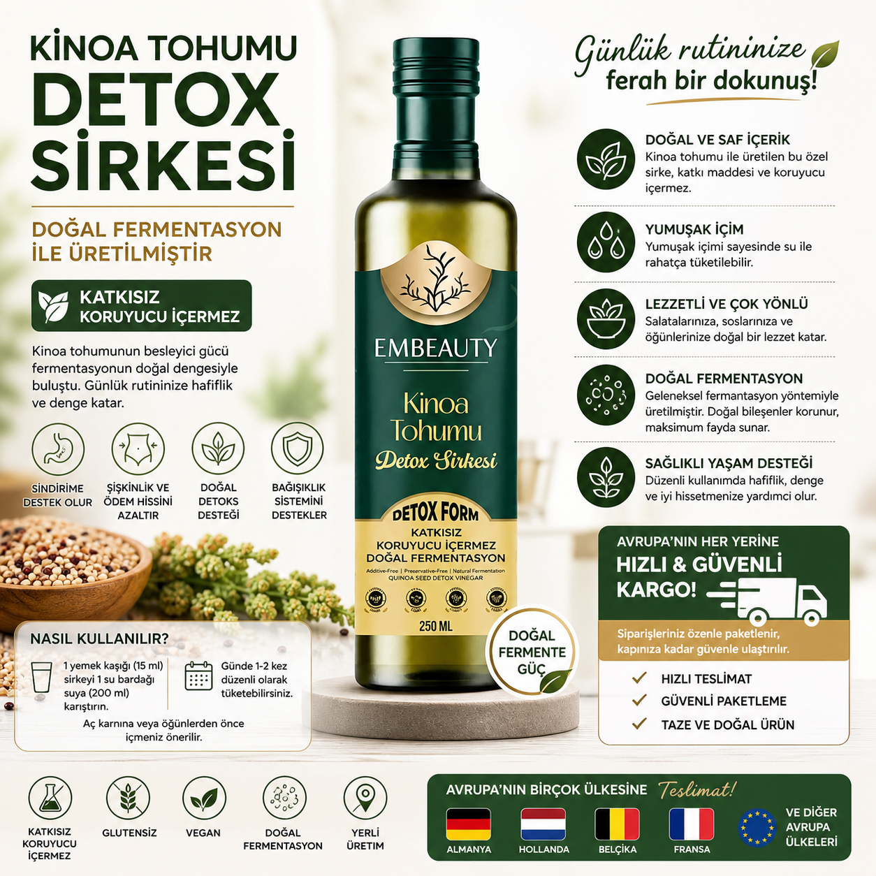 Kinoa Tohumu Detox Sirkesi 250ml
