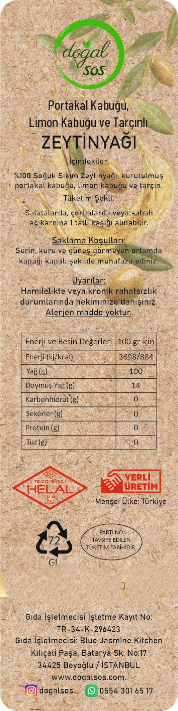 Fonksiyonel Portakal Kabuğu Limon Kabuğu ve Tarçınlı Zeytinyağı 250ml