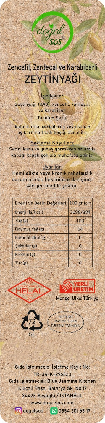 Fonksiyonel Zencefil Zerdeçal ve Karabiberli Zeytinyağı 250 ml