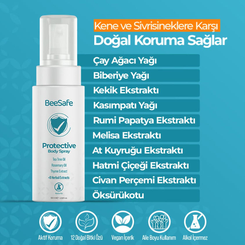 BeeSafe Doğal Kene ve Sivrisinek Koruyucu Sprey (VEGAN & 12 DOĞAL BİTKİ ÖZÜ) - 100 ml