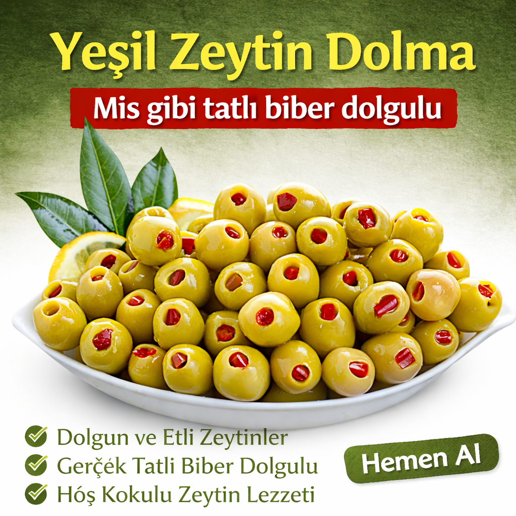 Biber Dolgulu Salamura Yeşil Zeytin – 1 kg
