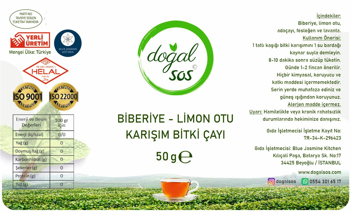 Biberiye-Limon Otu Karışım Bitki Çayı 50g