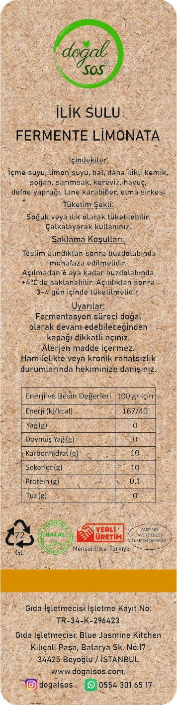 İLİK SULU FERMENTE LİMONATA 250ML