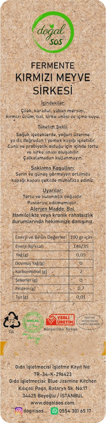 Fermente Kırmızı Meyve Sirkesi 250ml