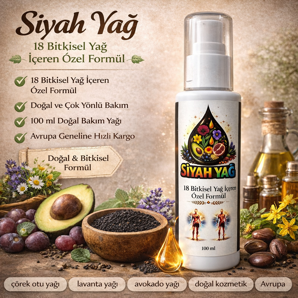 Siyah Yağ – 18 Bitkisel Yağ İçeren Özel Formül (100 ml)