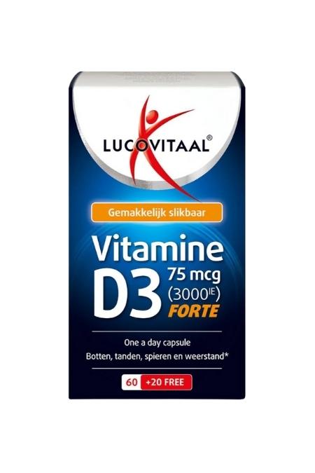 D3 Vitamini Forte 75mcg 3000IU - Kemik Kas Bağışıklık Desteği | 60+20 Kapsül